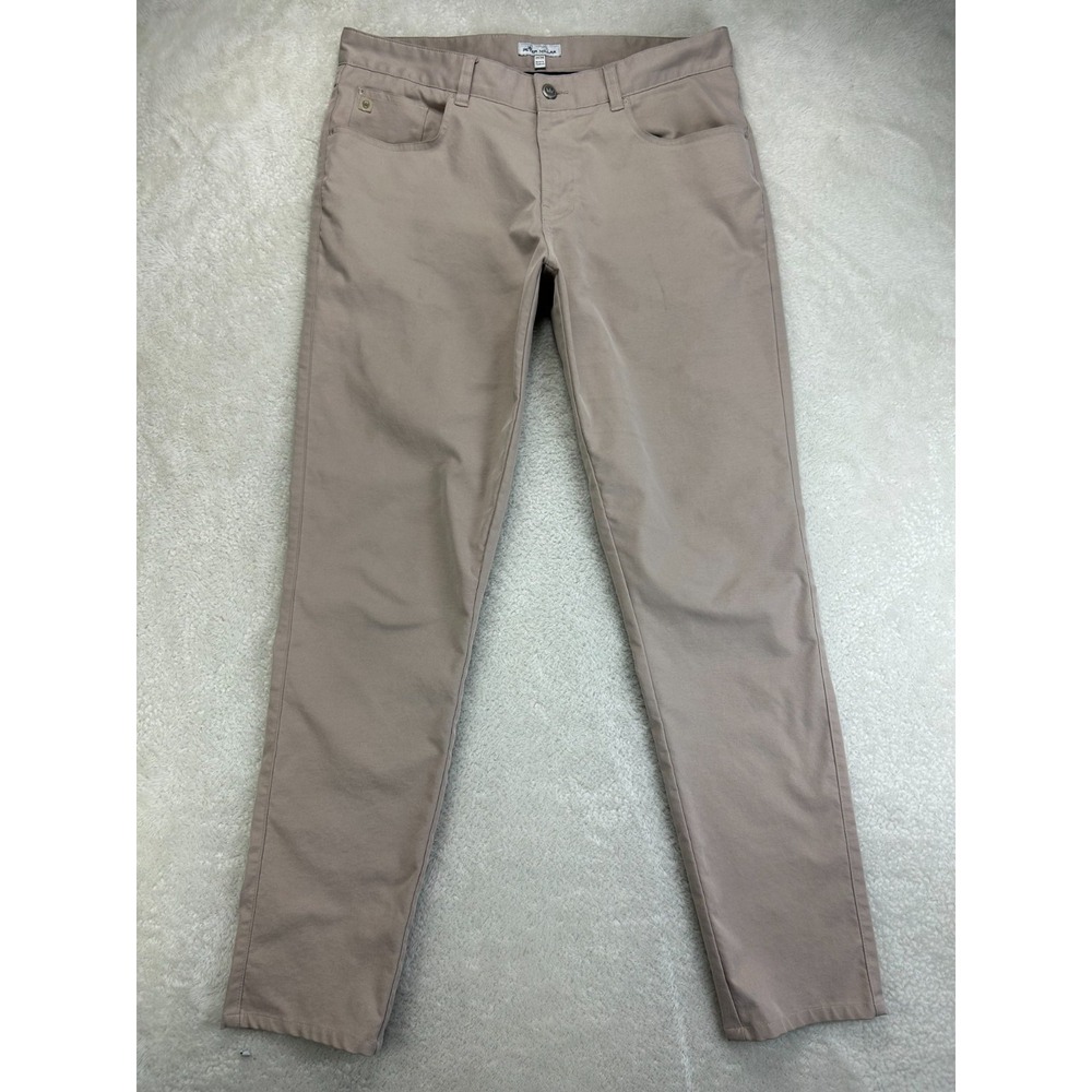 Peter Millar Chino Pants Mens 34 Beige Khaki Flat Front Performance Golf "Read"